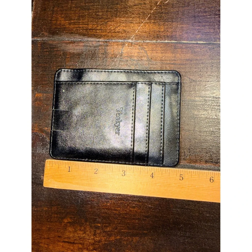 Teskyer Mens Slim Card Holder Wallet Black‎ Leather ID Window Minimalist